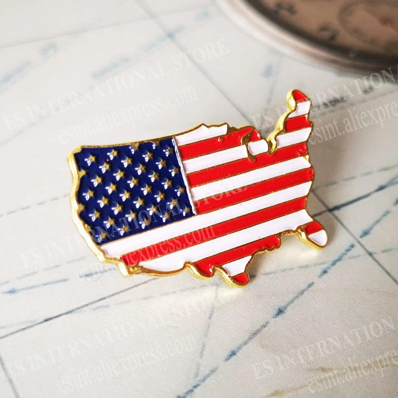 USA National Flag Metal Lapel Pin American Sandblasted Backside Accessories map brooch suit badge Patriotic personality decor