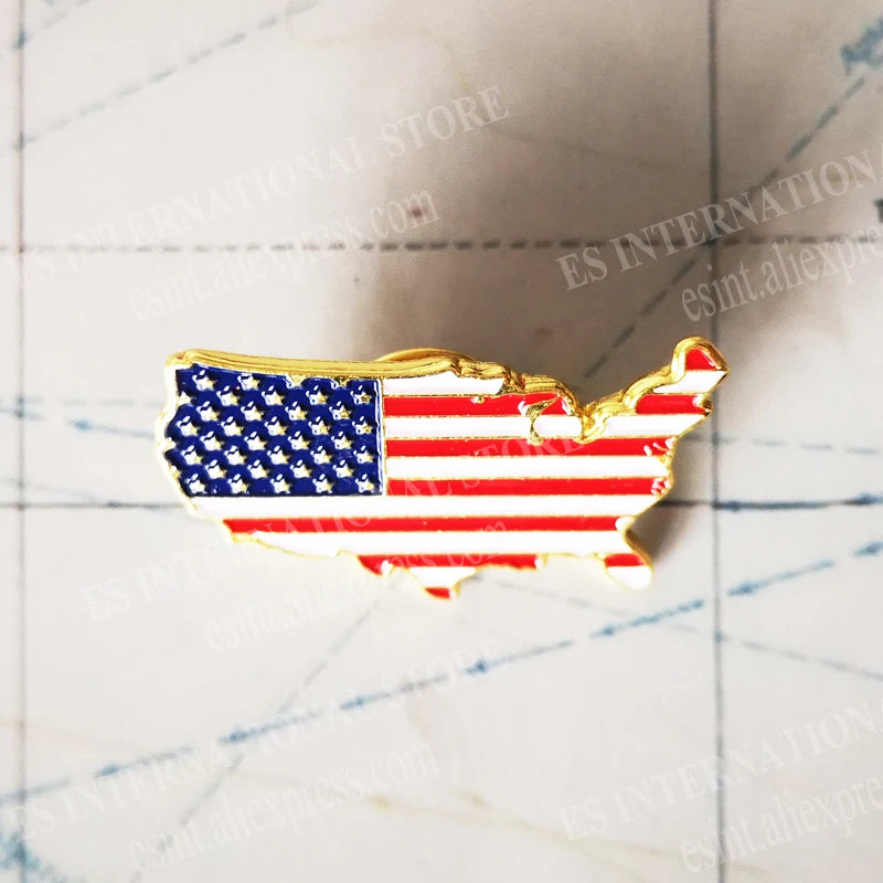 USA National Flag Metal Lapel Pin American Sandblasted Backside Accessories map brooch suit badge Patriotic personality decor