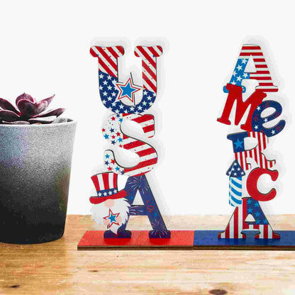 Table Day Patriotic July Wooden Signs Independence 4Th Sign Decor Centerpiece Wood Memorial Decorations Party Letter