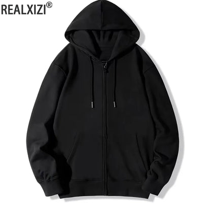 Zip Up Hoodie Retro Long Sleeve Loose Jacket Coats Oversized Casual Streetwear Men Hooded Sweatshirt Y2k Tops