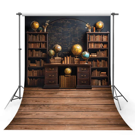 Mehofond Photography Background Bookshelf Globe Vintage Indoor Bookcase Kids Birthday Party Portrait Decor Backdrop Photo Studio