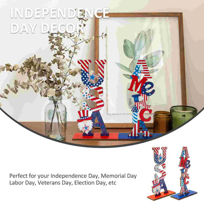 Table Day Patriotic July Wooden Signs Independence 4Th Sign Decor Centerpiece Wood Memorial Decorations Party Letter