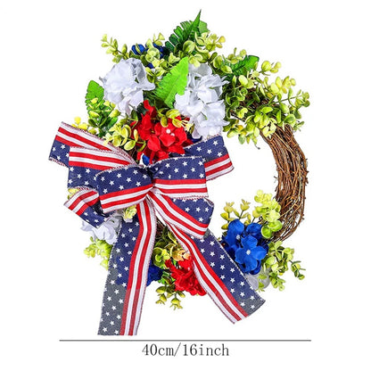 Artificial Hydrangea Wreath American Independence Day/4Th Of July Wreath For Front Door Wall Window Farmhouse Home Decor