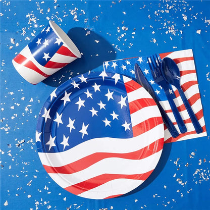 Independence Day Party Disposable Cutlery American Flag Plate Paper Cup For USA Birthday Party Supplies Patriotic Decorations