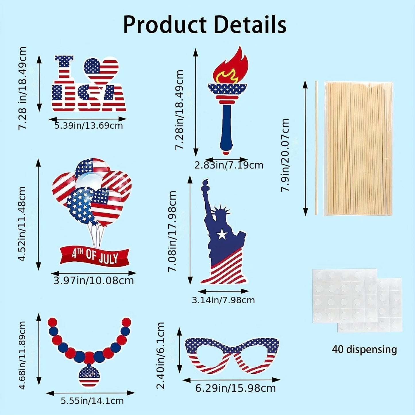 33PCS 4th of July American Photo Booth Props USA Independence Day Party Decorations Supplies