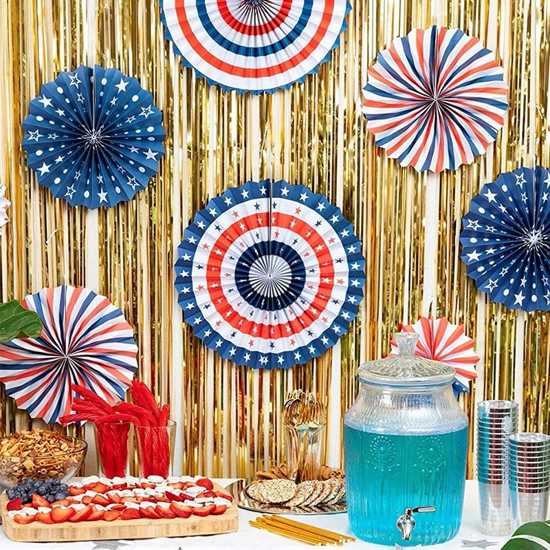 July 4 patriotic decoration 6PCS United States patriotic decoration independence day United states-themed decorative paper fans