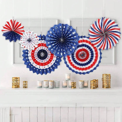 July 4 patriotic decoration 6PCS United States patriotic decoration independence day United states-themed decorative paper fans