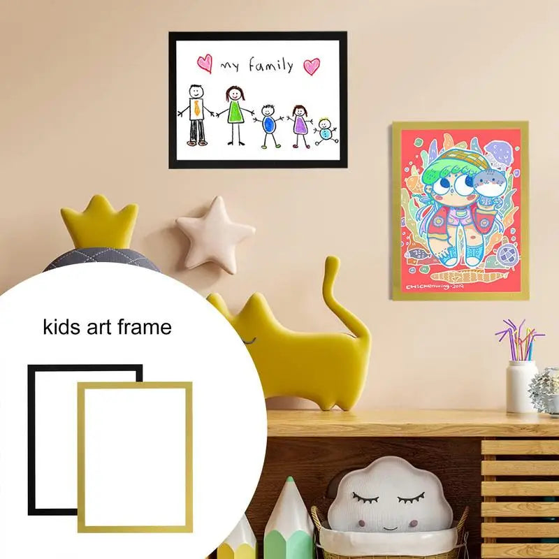 2pcs Magnetic Children Art Frames Sign Holder A3 A4 Front-Opening Diamond Art Picture Frame Self-adhesive Kids Art Display Frame