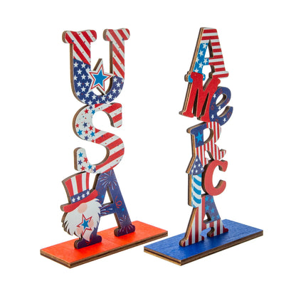 Table Day Patriotic July Wooden Signs Independence 4Th Sign Decor Centerpiece Wood Memorial Decorations Party Letter