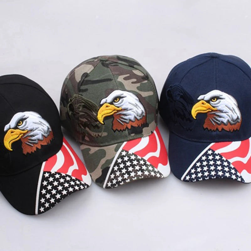 American Eagle and Flag Golf Caps USA 3D Embroidery Baseball Cap Men Women Patchwork Trucker Hat Patriotic Snapback Hats Gorras