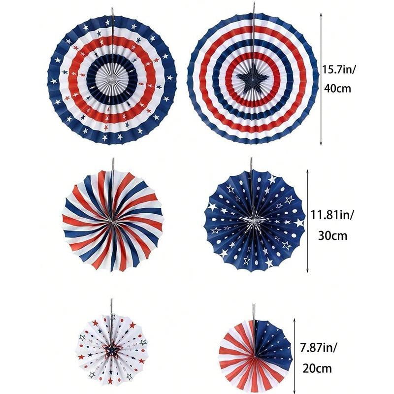 July 4 patriotic decoration 6PCS United States patriotic decoration independence day United states-themed decorative paper fans